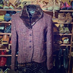 Wool Blazer with Removable Fur Collar